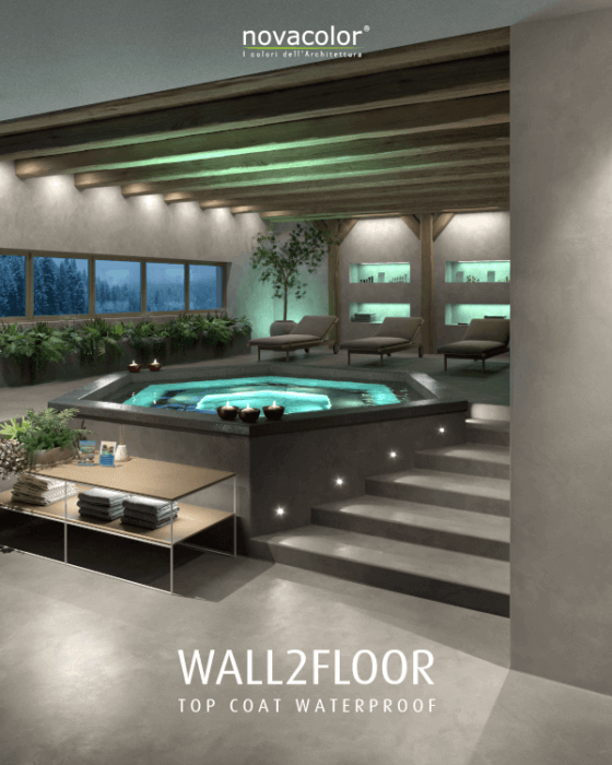 wall2floor top coat-waterproof epoksilaasti spa tilassa, lattiassa ja seinässä