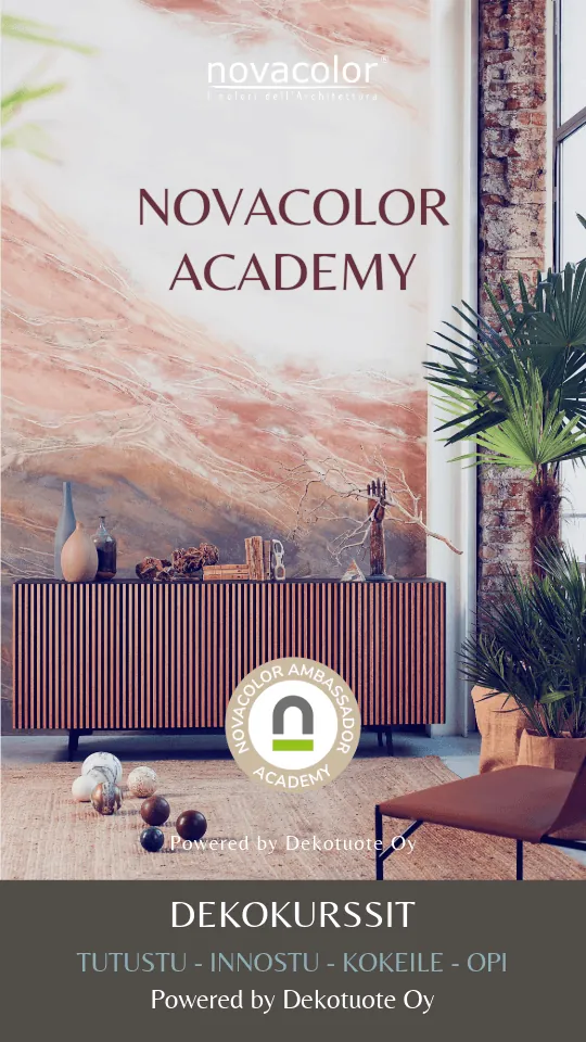 Novacolor Academy sisältää Dekotuote Oy:n pitämiä sisustusmateriaalikursseja. Kursseilla opetetaan erilaisten sisustuslaastien ja efektimaalien asentamista ja käyttöä.