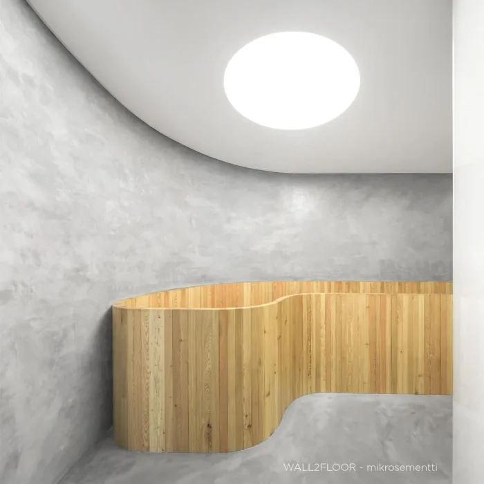 Novacolor Wall2Floor Top Coat mikrosementti lattiassa ja seinassa ylakerta