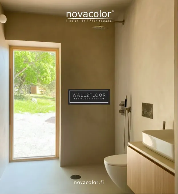 NOvacolor Wal2Floor - sisustuslaastit sisältävät epoksi ja hartsipinnoitteita ja aitoja mikrosementtejä. Sopii kuivaan tai kosteaan tilaan.